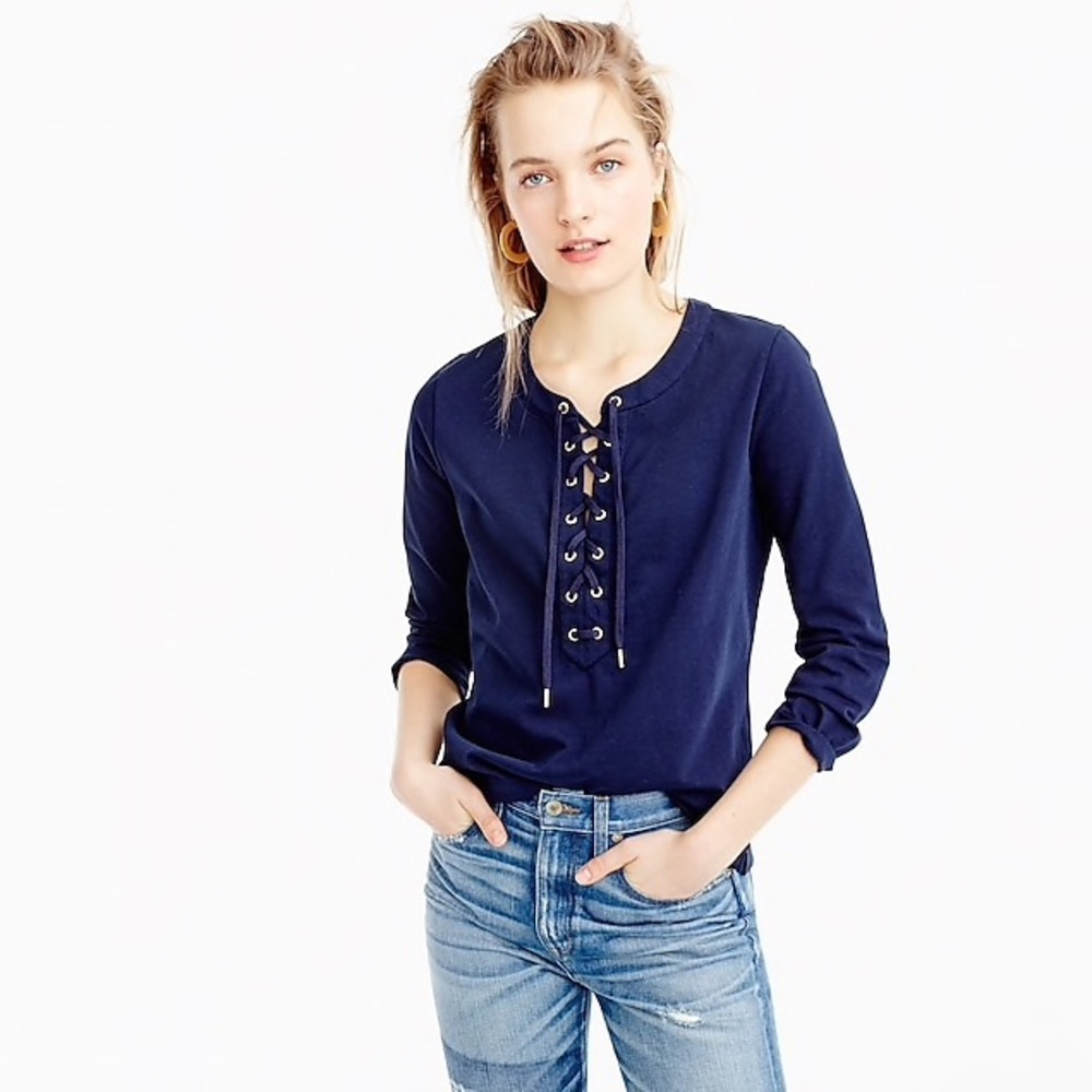 J. Crew Lace-up shirt in navy (NWT)